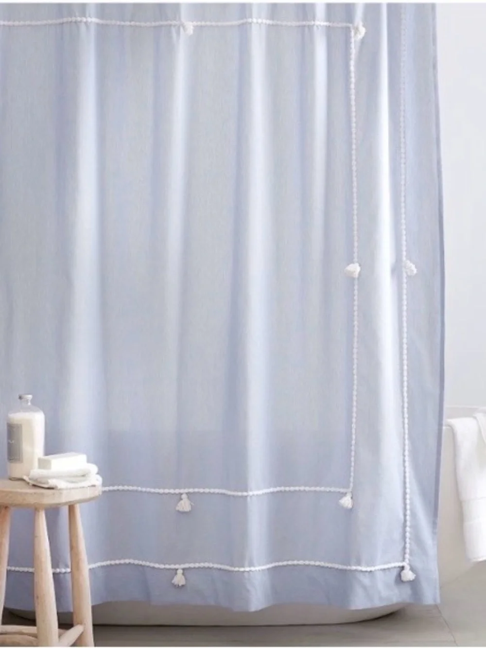 NEW Pottery Barn Teen Classic Tassel Chambray Shower Curtain